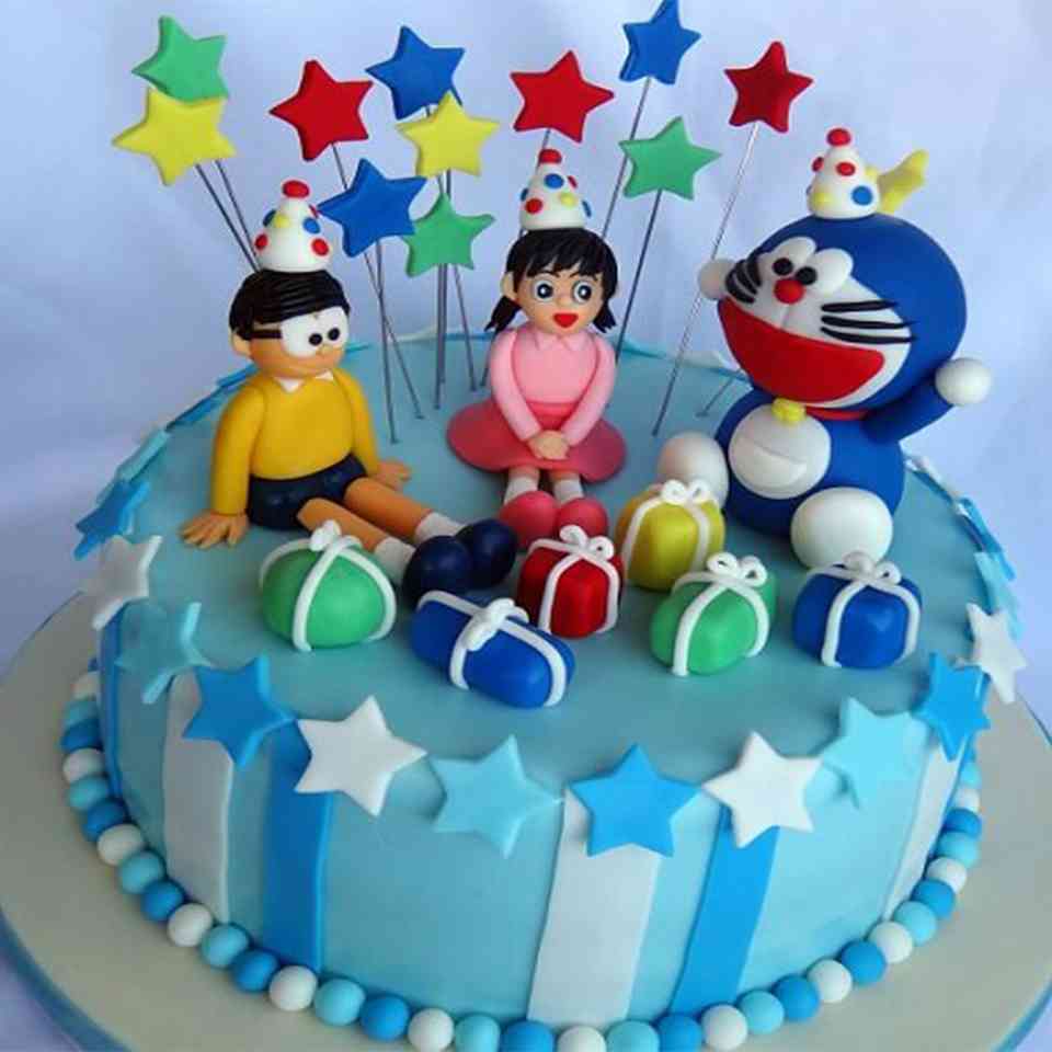 Fondant Cake - Doraemon and Kitty Cake - sesamehandmade